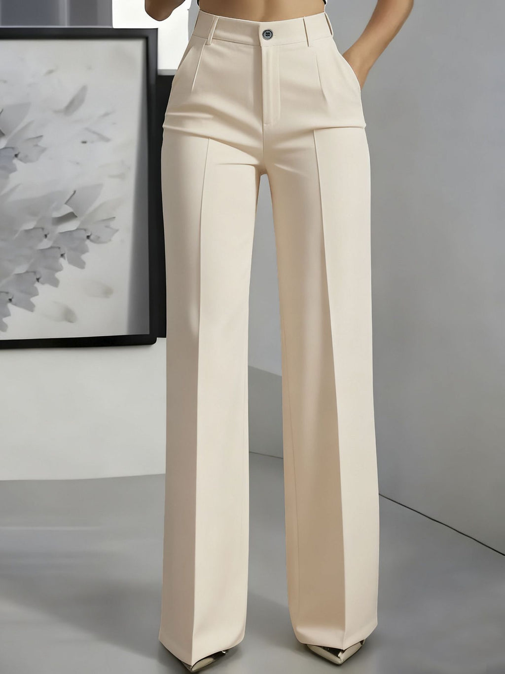 High-Waisted Straight-Leg Simple Suit Trousers