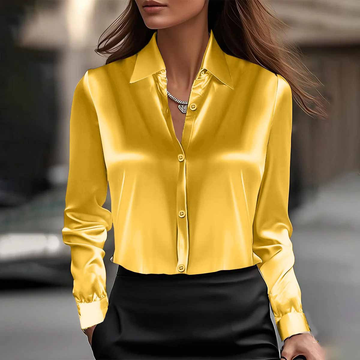 Long Sleeve Satin Blouse