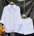 Plus Size Cotton Linen Casual Shirt and Shorts Set
