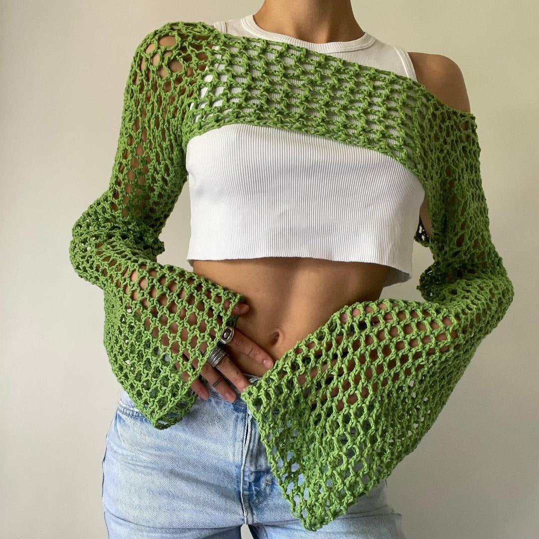 Hand-Knitted Bell Sleeve Sweater