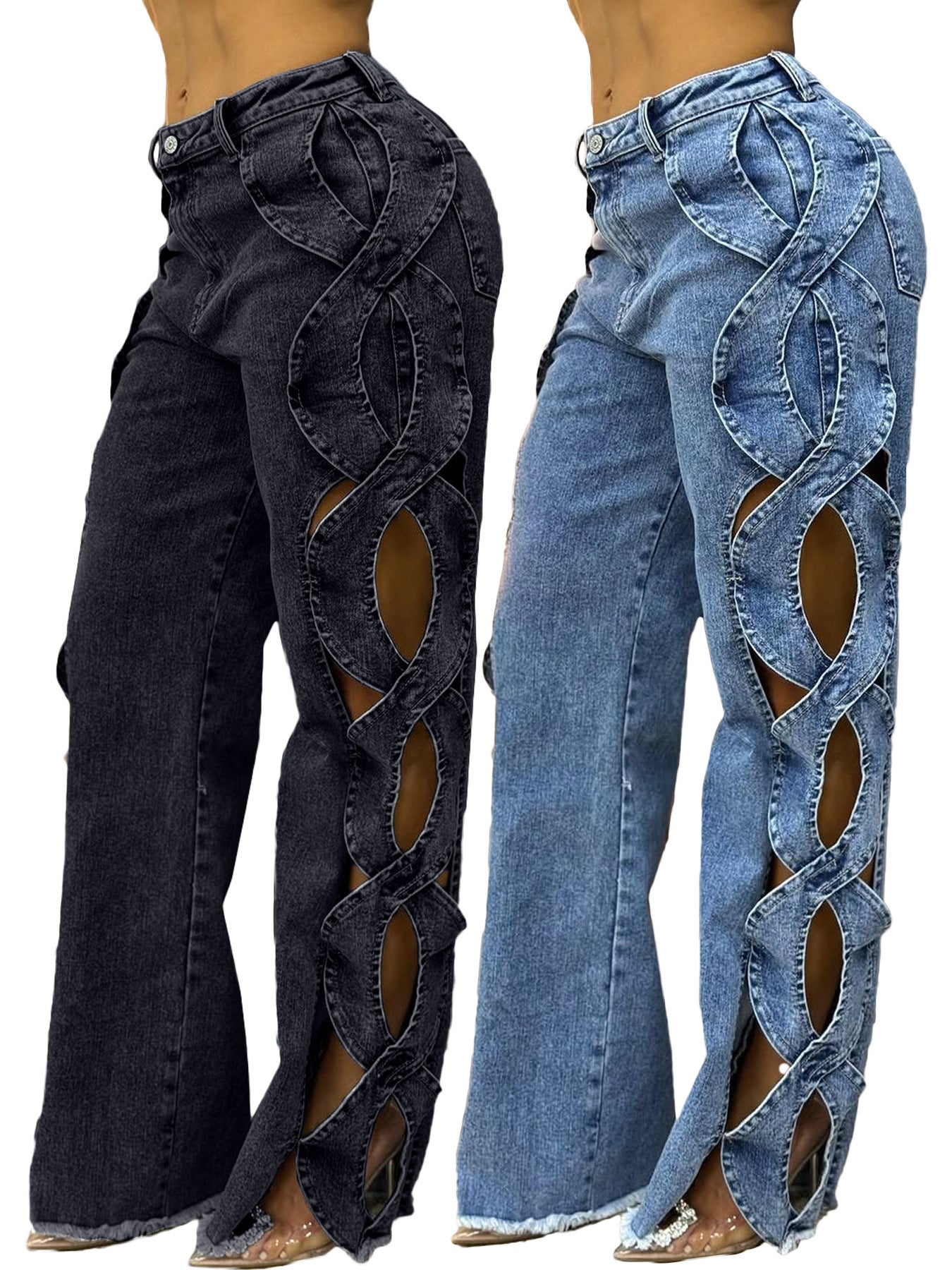Denim Patchwork Hollow Out Pants