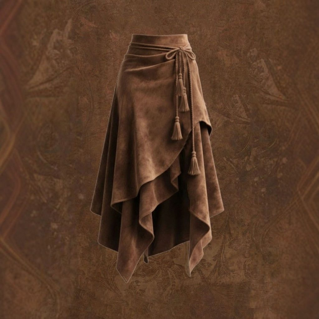 Retro Suede Flared Skirt