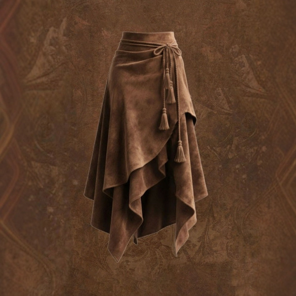 Retro Suede Flared Skirt