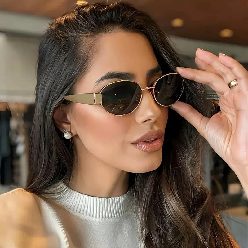 Oval Sunglasses with Metal Frame