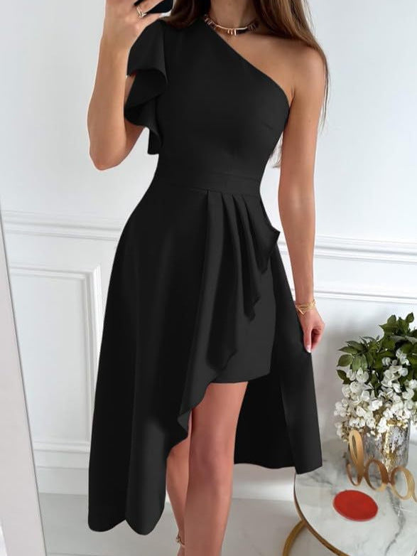 One Shoulder Pleated Evening Dress
