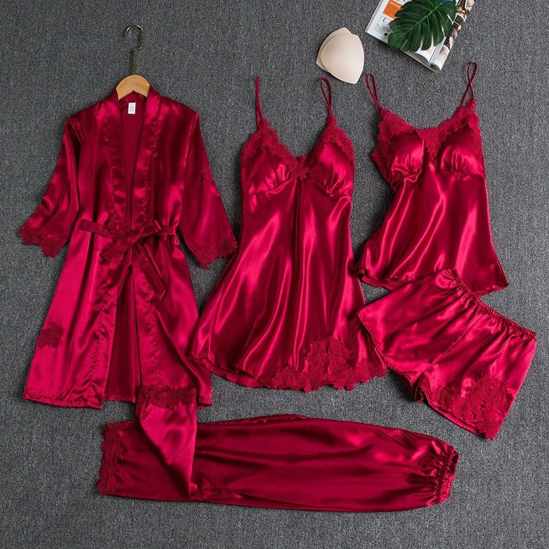 Silk-like Pajama Five Piece Set