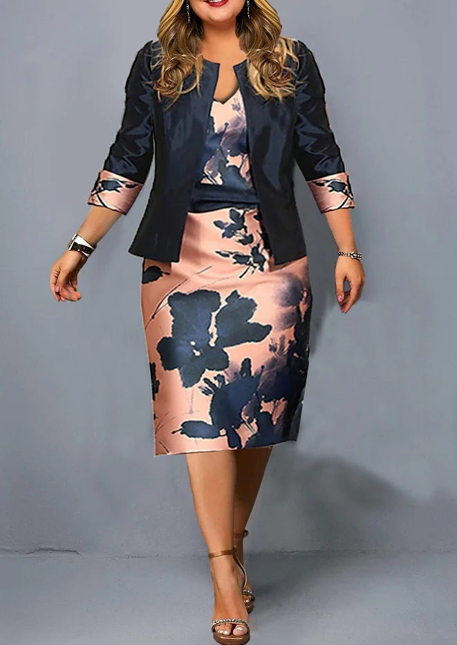 Abstract Print Skirt Suit Set