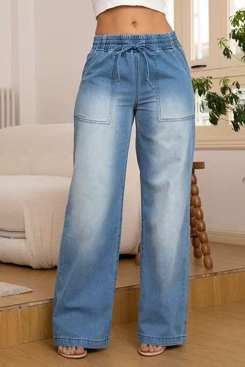 Lace up Straight Leg Jeans
