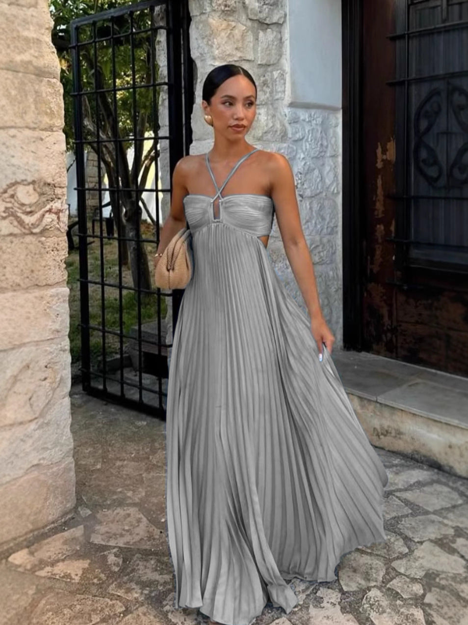 Pleated Halter Neck Dress