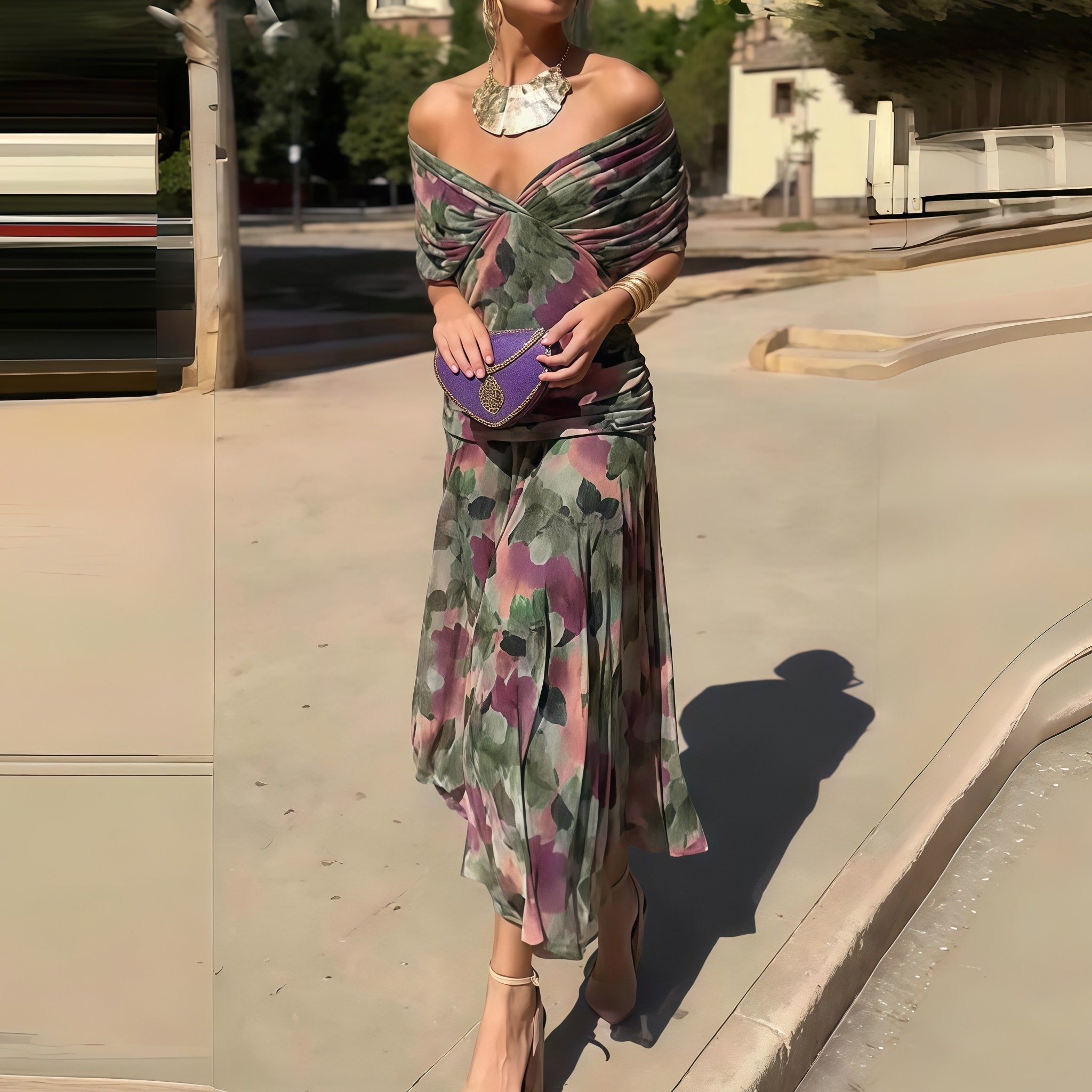 Floral Print Mesh Strap Dress