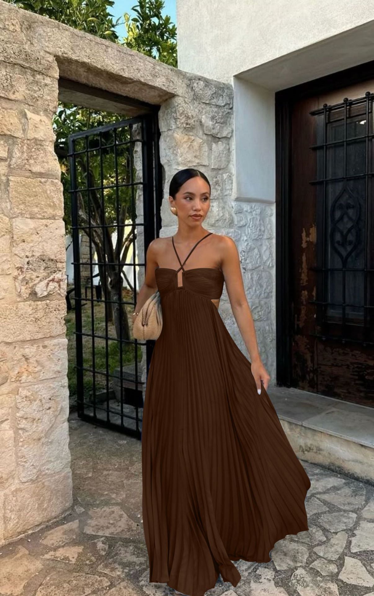 Pleated Halter Neck Dress