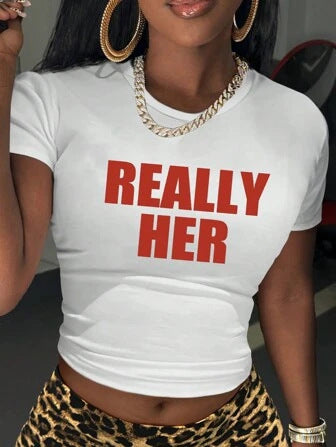 Women's Letter Print Cropped T-Shirt