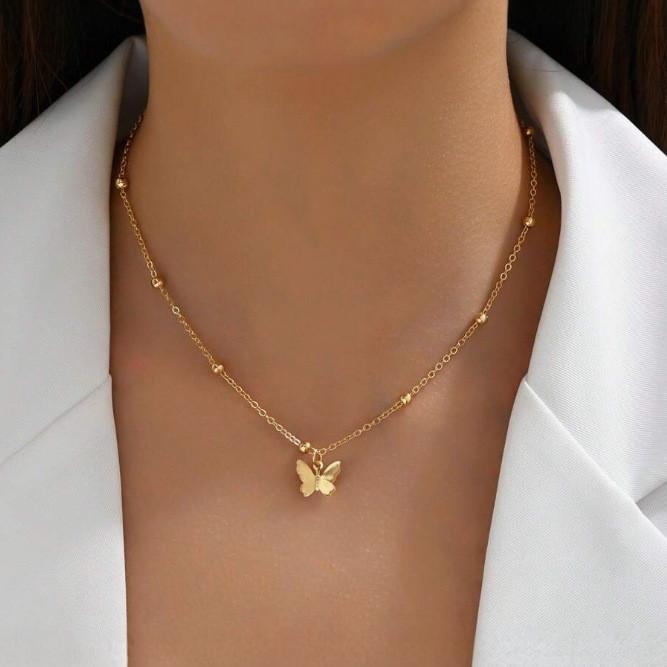 Adjustable Butterfly Bow Pendant Alloy Necklace