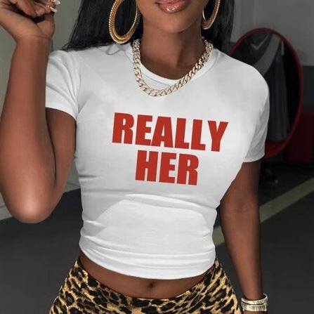 Women's Letter Print Cropped T-Shirt