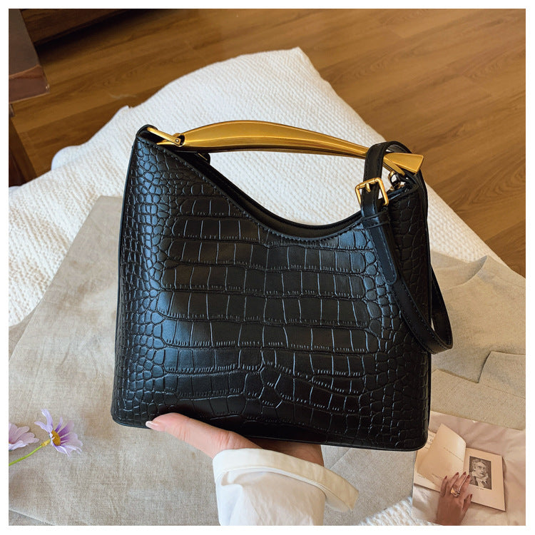Textured Crocodile Pattern Bucket Bag