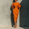 Elegant Boat Neck Puff Sleeve Dress