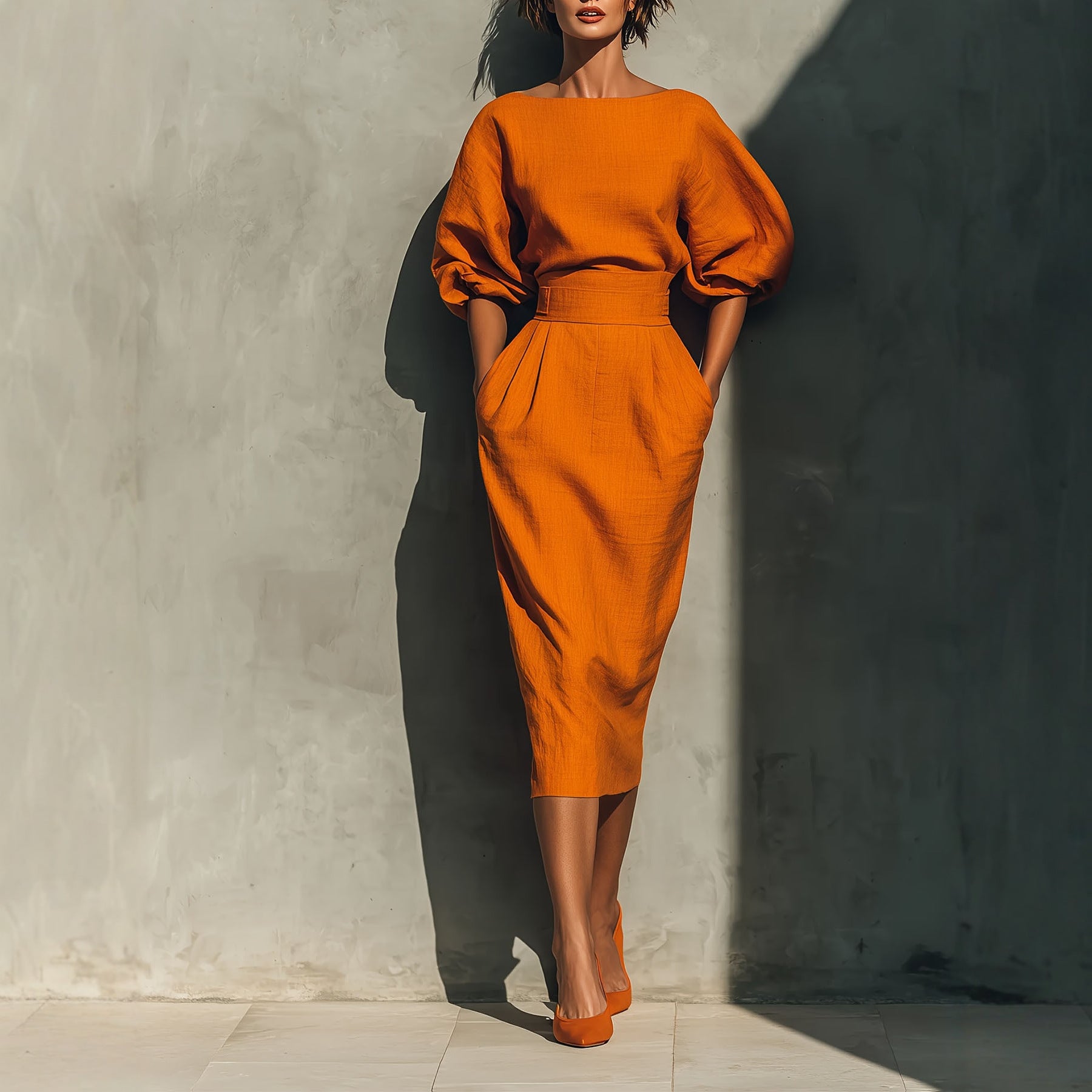 Elegant Boat Neck Puff Sleeve Dress