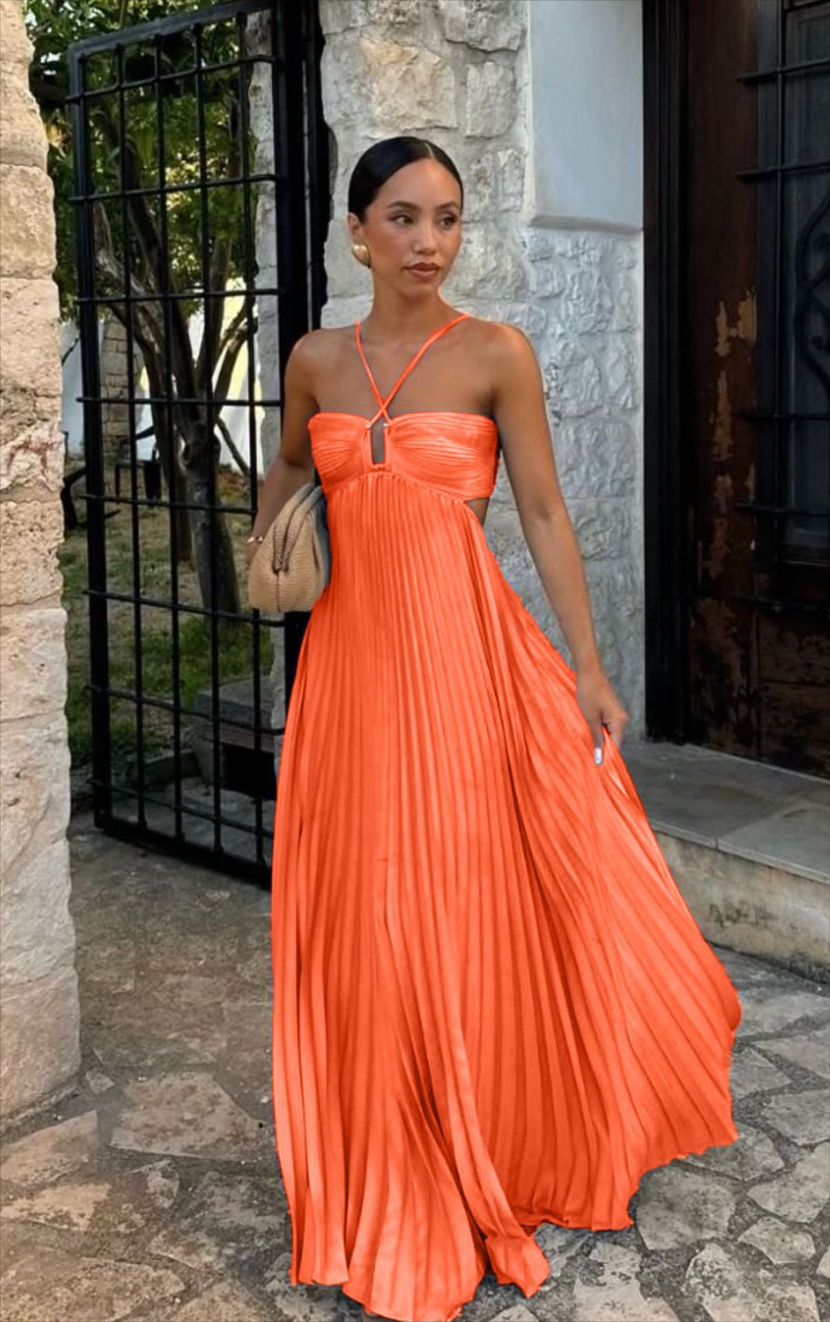 Pleated Halter Neck Dress
