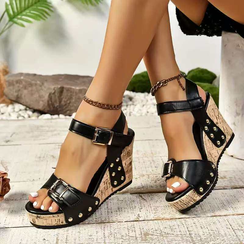 Studded Open-Toe Wedge Sandals