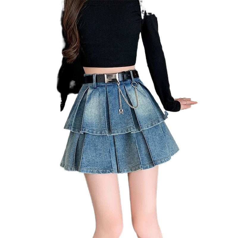 Pleated Jean Skirt