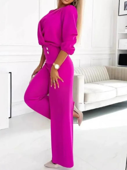 Casual V-Neck Two-Button Pants Suit