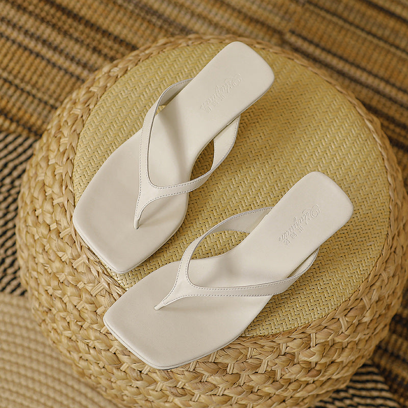 Square-Toe Kitten Heel Sandals