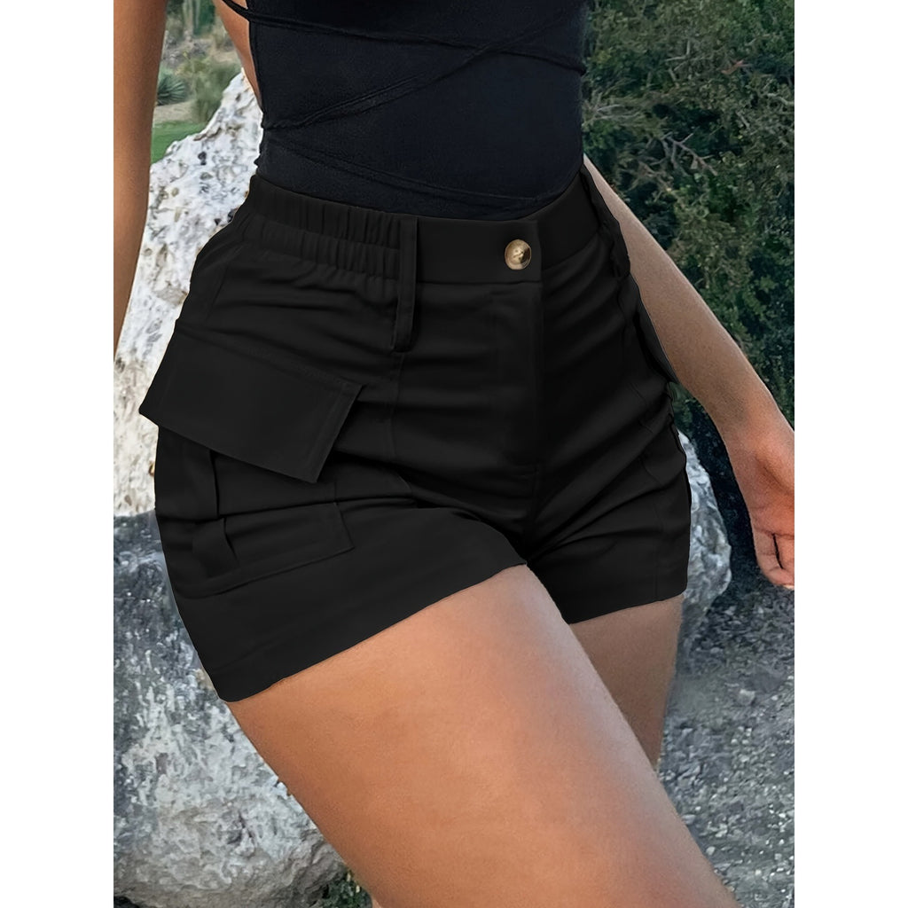 Relaxing High-waisted Button-down Cargo Shorts