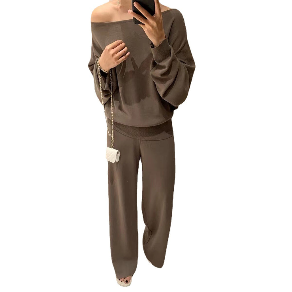 Knit Off-Shoulder Two-Piece Lounge Set