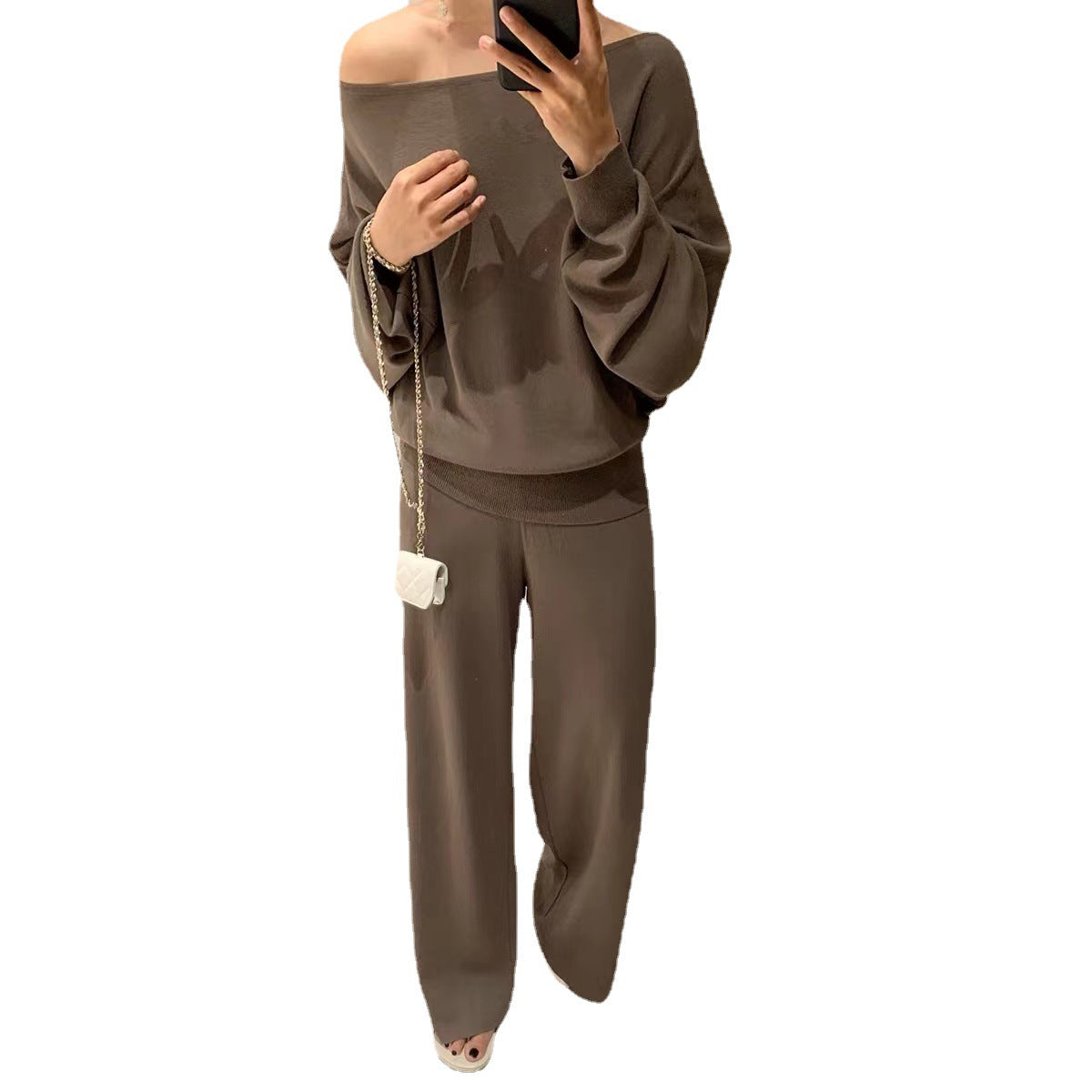 Knit Off-Shoulder Two-Piece Lounge Set