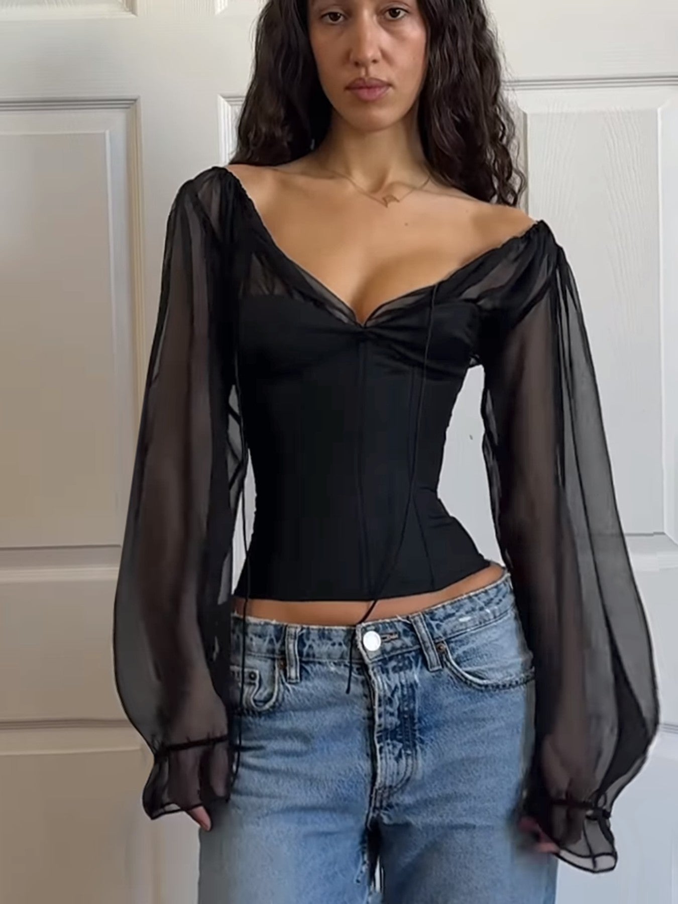 Mesh Long Sleeve Slim Fit Top