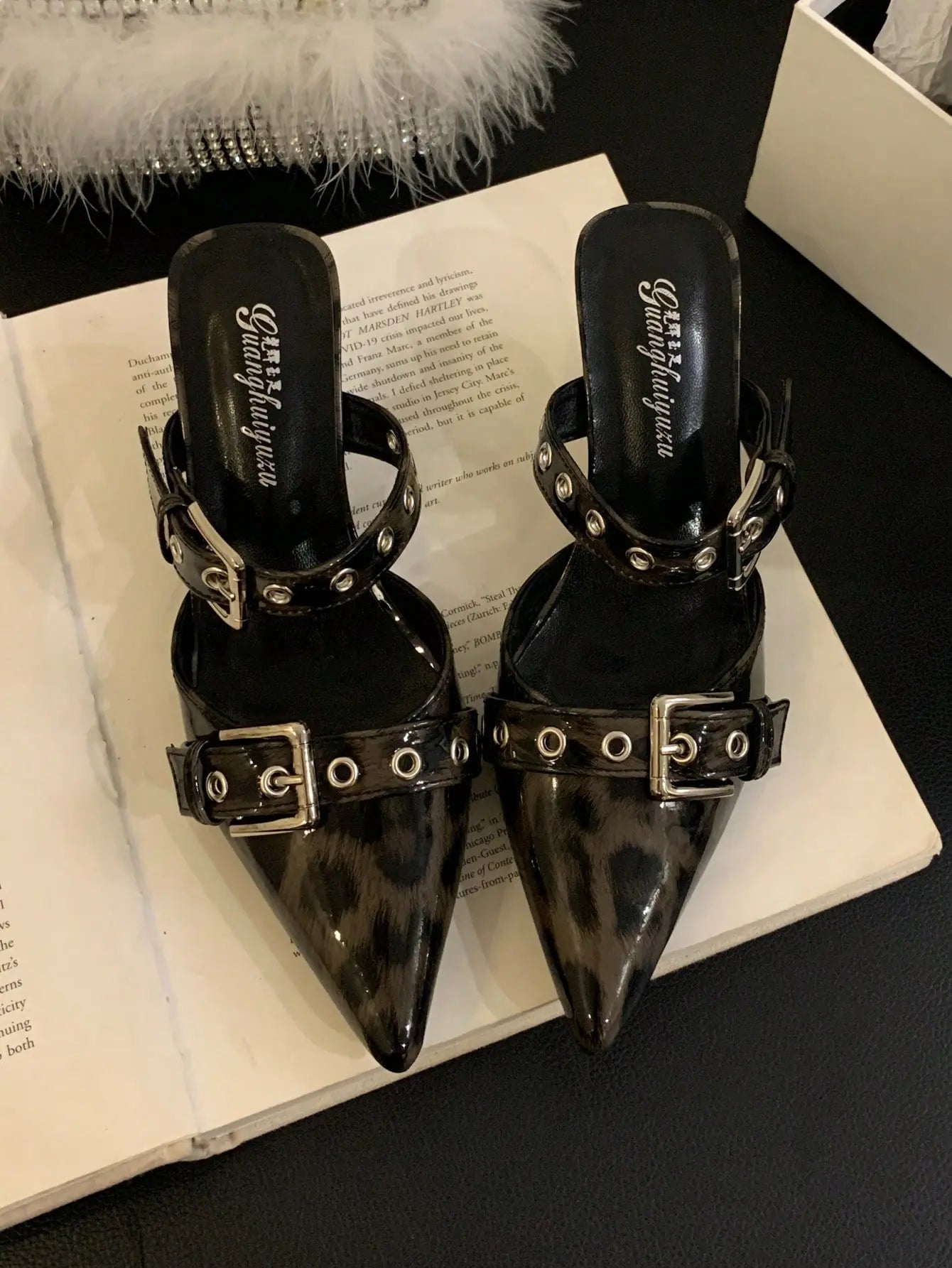 Step Out in Style: 2025 New Arrival Leopard Print Pointed Toe Mule Slides for Women with Chic Double Buckle High Heels – Perfect for Spring/Summer!