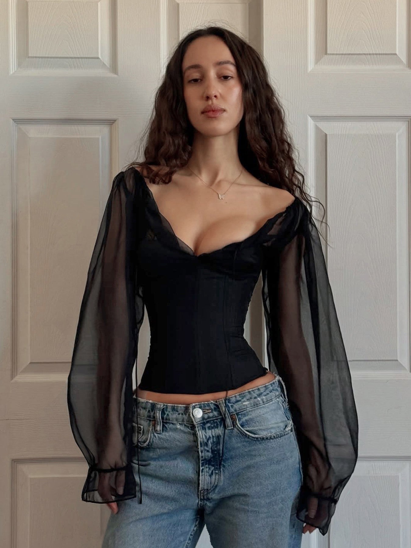 Mesh Long Sleeve Slim Fit Top