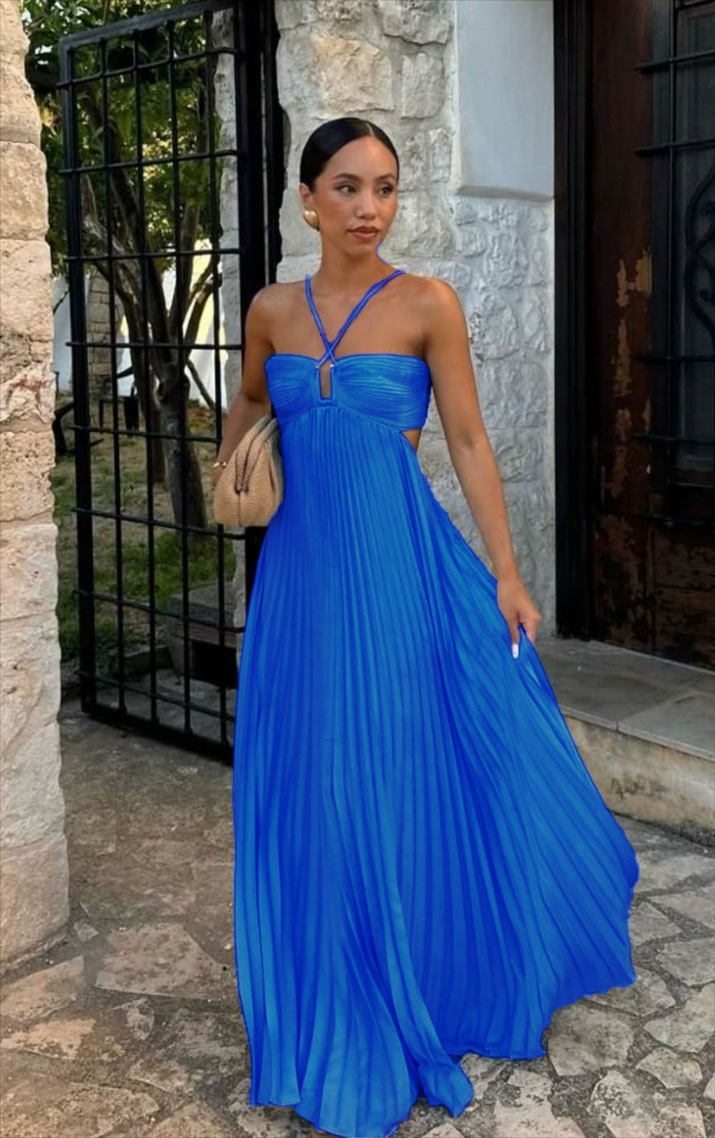 Pleated Halter Neck Dress